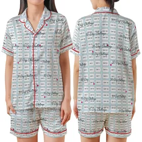 Minimalist 'Day X' Pattern Pajamas: 30-Day Grid Design with Fuchsia Accents Sleep Set Satin Short-Sleeve Pajamas Set