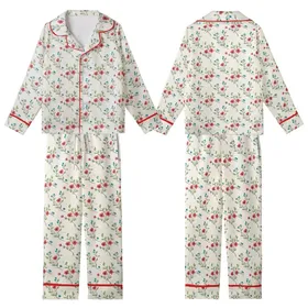 Women's Vintage Pajamas: Delicate Wildflower & Teal Berry Botanical Print Kid Satin Pajamas Set