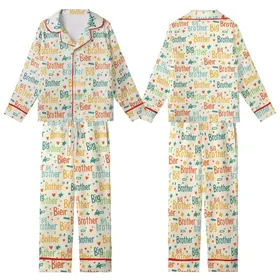 Big Brother Whimsical Text Pattern: Vibrant Hearts, Stars, Colorful Design Kid Satin Pajamas Set