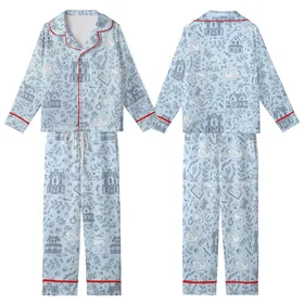 Literary Fan Pride & Prejudice Satin Sleep Set: Regency Houses, Botanical Vines & Whimsical Animals Kid Satin Pajamas Set