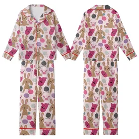 Cozy Loungewear: Crocheted Floppy Ear Bunny & Pig Slipper Pattern - Soft Tones Pajamas Kid Satin Pajamas Set