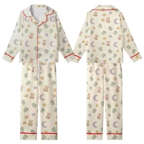 Cozy Nursery Pattern: Minimalist Moon Star Teddy Romper Print - Cream Lavender Gold Kid Satin Pajamas Set