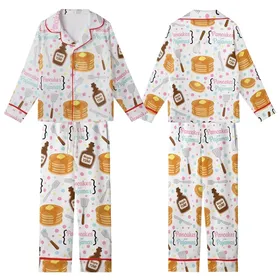 Pancakes & Pyjamas Party Sleepwear: Whimsical Golden Pancake Confetti Pattern Set Kid Satin Pajamas Set