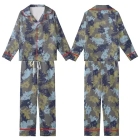Modern Art Lovers' Abstract Distressed Botanical Painterly Pattern Muted Charcoal Indigo Blue Olive Gold Kid Satin Pajamas Set