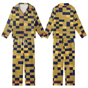 Modern Enthusiasts Deep Navy Golden Yellow Geometric Rectangular Square Tessellation Striped Gold Accents Kid Satin Pajamas Set