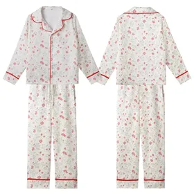 Women's Organic Muslin Sleep Shirt: Muted Ditsy Wildflower Print - Soft Cotton Loungewear Kid Satin Pajamas Set