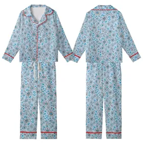 Nature Lovers' Powder Blue Delicate Floral Vine Chocolate Brown Cyan Botanical Pattern Kid Satin Pajamas Set