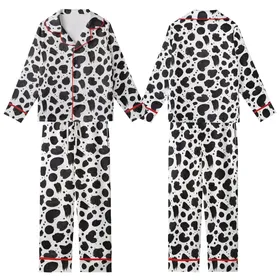 Modern Style Enthusiasts' High Contrast Black Inkblot Organic Abstract Brushstroke Pattern Kid Satin Pajamas Set