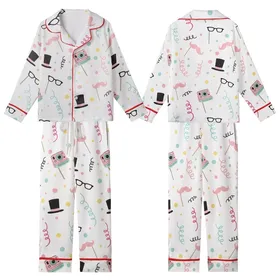 Pajama Party Whimsical Sleep Set: Photo Booth Props, Confetti & Streamers Print Kid Satin Pajamas Set