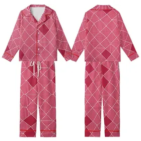 Women's Pink Red Abstract Striped Polygon Pure Cotton Pajamas Kid Satin Pajamas Set