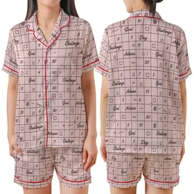 Women's Pastel Pink 30-Day Goal Pajamas: Minimalist Script Grid Sleep Set Satin Short-Sleeve Pajamas Set