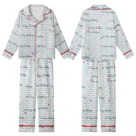 Minimalist 'Day X' Pattern Pajamas: 30-Day Grid Design with Fuchsia Accents Sleep Set Kid Satin Pajamas Set