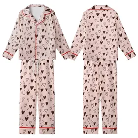 Women's Pajama Set: Playful Pastel Pink Hearts & Dark Brown Dots Sewing Project Kid Satin Pajamas Set