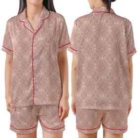 Bridesmaid Pajamas: Muted Rose Filigree Floral Modal Sleep Shorts Set Satin Short-Sleeve Pajamas Set