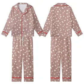Women's Dusty Rose Minimalist Off-White Hand-Drawn Organic Shapes Pattern Kid Satin Pajamas Set