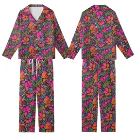 Women's Indian Floral Hand Block Print Cotton Pajama Set: Vibrant Abstract Botanical Nightwear Kid Satin Pajamas Set