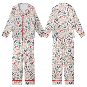 Pig Mom Holiday Pajamas: Hand-Drawn Watercolor Santa Pig & Winter Botanical Sleep Set Kid Satin Pajamas Set