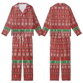 Festive Winter Design: Fair Isle Nordic Reindeer & Snowflake Print - Seamless Holiday Motif Kid Satin Pajamas Set