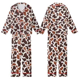 Vizsla & Large Dog Fleece Pajamas: Handmade Organic Chocolate Cow Print Sleepwear Kid Satin Pajamas Set