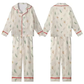 Women's OEKO-TEX Linen Pajamas Set: Minimalist Botanical Leaf Print - Relaxed Tank & Pants Kid Satin Pajamas Set