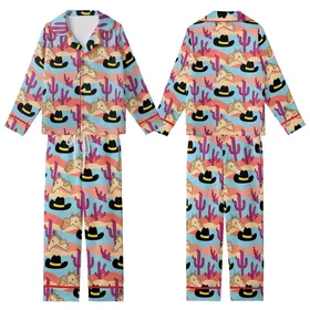 Sweet Cowgirl Satin Pajamas Set: Whimsical Desert Horse, Hat & Fuchsia Cactus Loungewear Kid Satin Pajamas Set