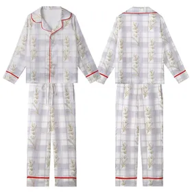 Family & Bridesmaid Rayon Pajamas: Subtle Gingham & Lavender Botanical Sleep Set Kid Satin Pajamas Set
