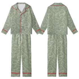 Bridesmaid & Bridal Party Satin Pajama Set: Golden Olive Branch Script on Sage Green Kid Satin Pajamas Set