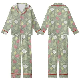 Bridesmaid & Bridal Party Personalized Sage Green Rose Print Satin Long Sleeve Pants Pajamas Set Kid Satin Pajamas Set