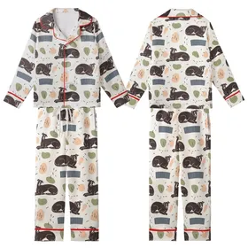 Whippet Lovers' Modern Illustrative Charcoal Whippet Outlines, Slate Blue Zig-Zag & Peach Accents Kid Satin Pajamas Set
