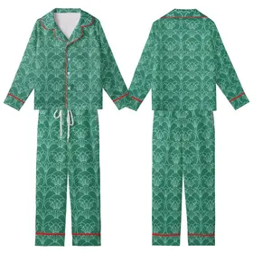 Women's Emerald Velvet Kimono Style Art Deco Geometric Teal Pattern Loungewear Sleep Set Kid Satin Pajamas Set