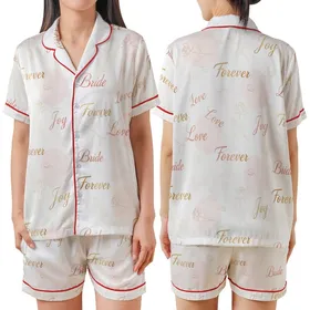 Bridesmaid Proposal Personalized Satin Pajamas: Elegant Rose Gold Script Floral Monogram Cami Set Satin Short-Sleeve Pajamas Set