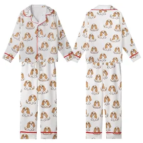Women's Soft Polycotton Pajama Set: Playful Blenheim Cavalier King Charles Dog Design Kid Satin Pajamas Set