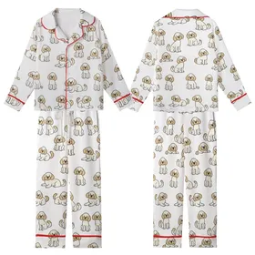 Women's Goldendoodle Labradoodle Pajamas: Playful Beige Doodle Dog Print - Soft Polycotton Shorts Set Kid Satin Pajamas Set