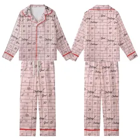 Women's Pastel Pink 30-Day Goal Pajamas: Minimalist Script Grid Sleep Set Kid Satin Pajamas Set
