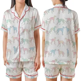 Sighthound Dog Pajama Pattern: Pastel Watercolor Whippet Greyhound Silhouette Satin Short-Sleeve Pajamas Set