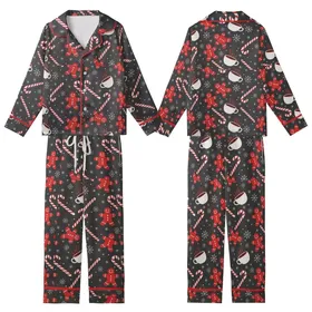 Festive Spirit: Scattered Candy Cane Gingerbread Mug Snowflake Pattern - Flat Graphic Print Kid Satin Pajamas Set