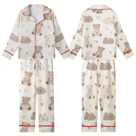 Cozy Dreamer's Fuzzy Teddy Bear Pajamas: Hand-Drawn Crochet Style Pattern - Sleep Set Kid Satin Pajamas Set