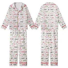 Holiday Enthusiasts' Festive Script Bold Serif Words Minimalist Icons Red Green Black White Pattern Kid Satin Pajamas Set