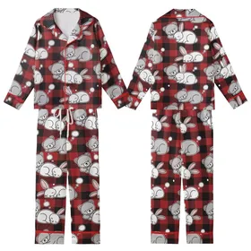 Women's Digital Pajama Sewing Pattern: Buffalo Plaid Bunny Bear Loungewear & Sleepwear Kid Satin Pajamas Set