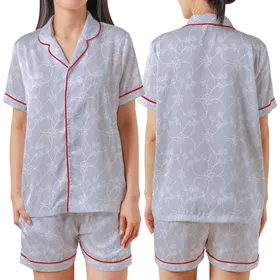 Bridal Party Satin Pajamas: Hand-Drawn Lavender Vine Blossom Sleep Set Kid Satin Pajamas Set