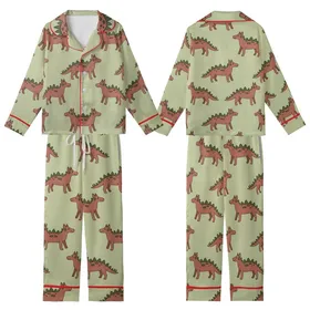 Whippet Dog Fleece Pajamas: Stylized Dinosaur-Dog Pattern - Cozy Pet Sleepwear Kid Satin Pajamas Set