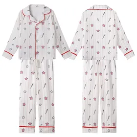 DIY Pajamas Set Pattern PDF: Pale Pink Stripes, Sewing Needles, Stars & Zzz Motifs Kid Satin Pajamas Set