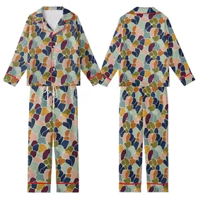 Earthy Aesthetic Enthusiasts' Organic Abstract Layered Shapes Muted Sage Green Pale Blue-Grey Design Kid Satin Pajamas Set