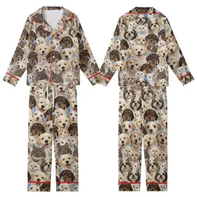 Pet Lover's Photorealistic Puppy Kitten Dog Cat Faces Collage Kid Satin Pajamas Set