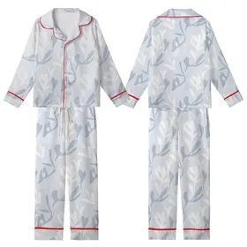 Women's Abstract Botanical Pattern Linen Sleep Set: Organic Stonewashed Comfort Kid Satin Pajamas Set