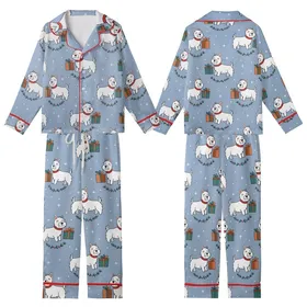 Dog Mom's Periwinkle Westie Christmas Sleepwear - Cute Holiday Dog & Gift Loungewear Set Kid Satin Pajamas Set