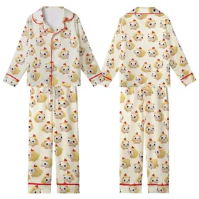 Whimsical Amigurumi Opossum Chicks: Crocheted Pastel Yellow Animal Print Pajamas Kid Satin Pajamas Set