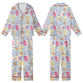 Girls' Groovy Pizza Pajamas: Pink Sleepover Print with Disco Balls - Playful Lounge Set Kid Satin Pajamas Set