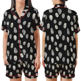 Modern Style Enthusiasts Monochromatic Abstract Organic Stone Texture Pattern, Charcoal Grey Light Grey Hand-Drawn Shapes Satin Short-Sleeve Pajamas Set