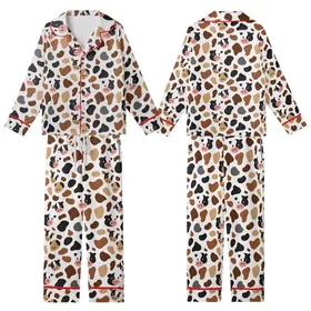 Women's & Family Playful Cow Print Pajamas: Organic Spot & Moo Face Silky Sleep Set Kid Satin Pajamas Set